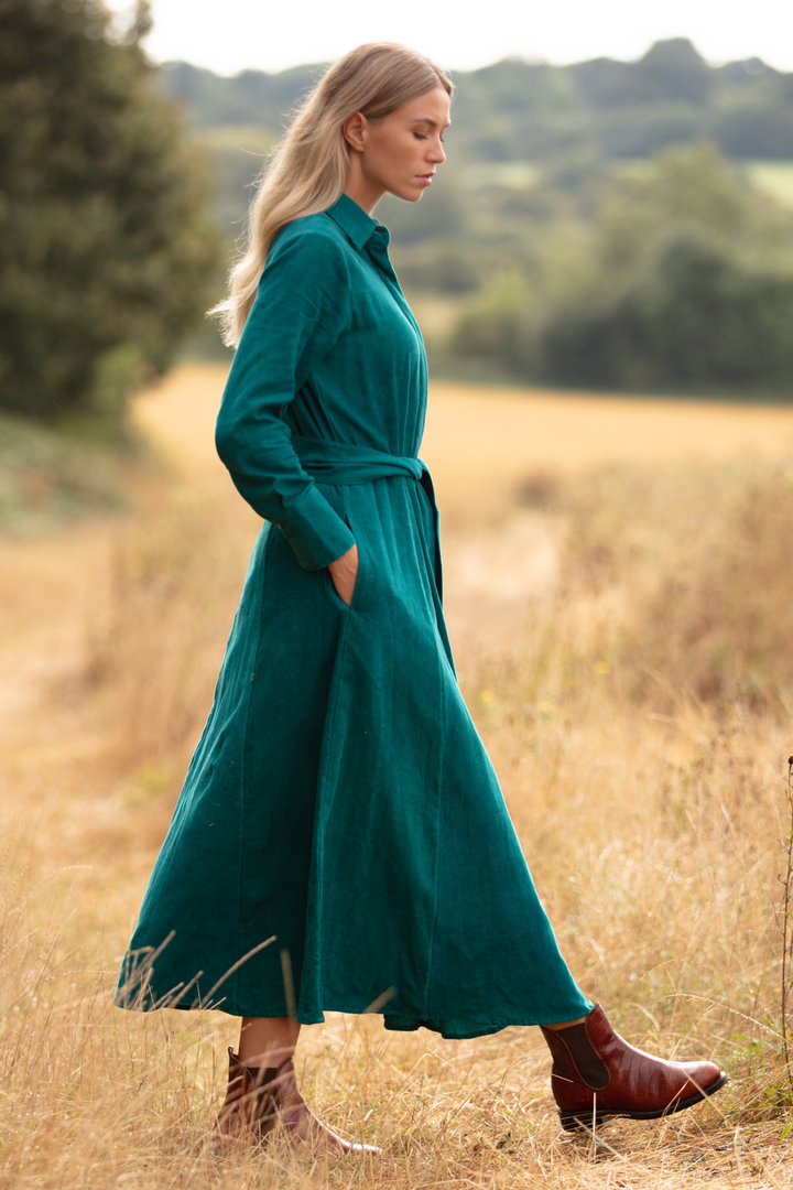 Marigold Corduroy Dress In Teal