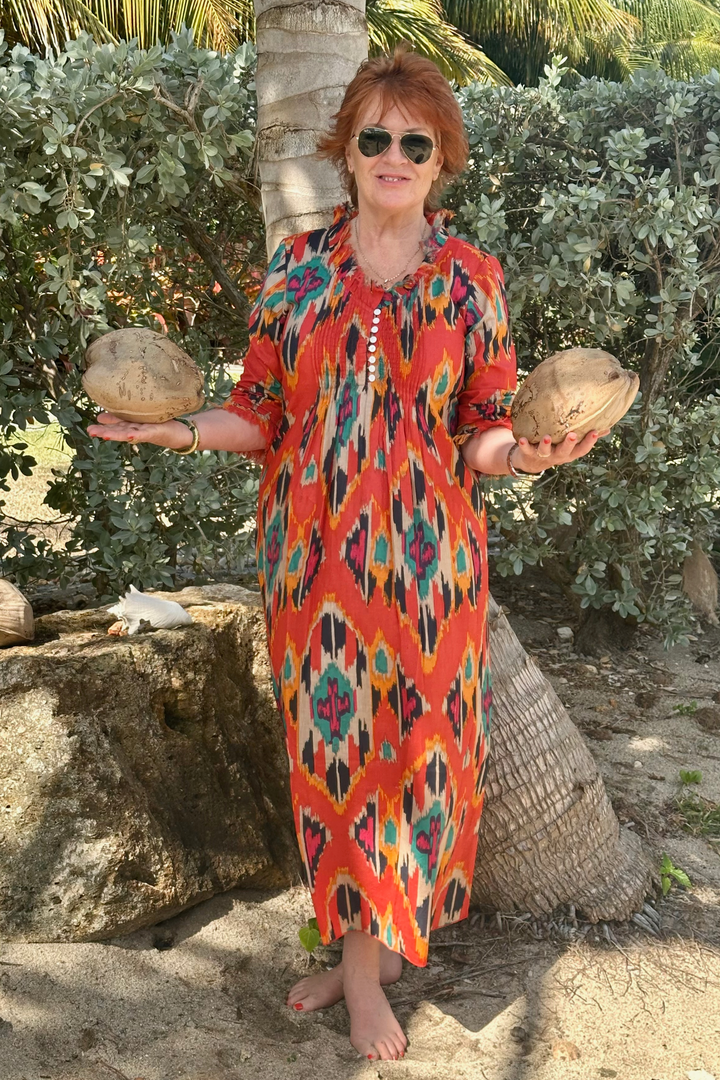 Cotton Annabel Maxi Dress in Hot