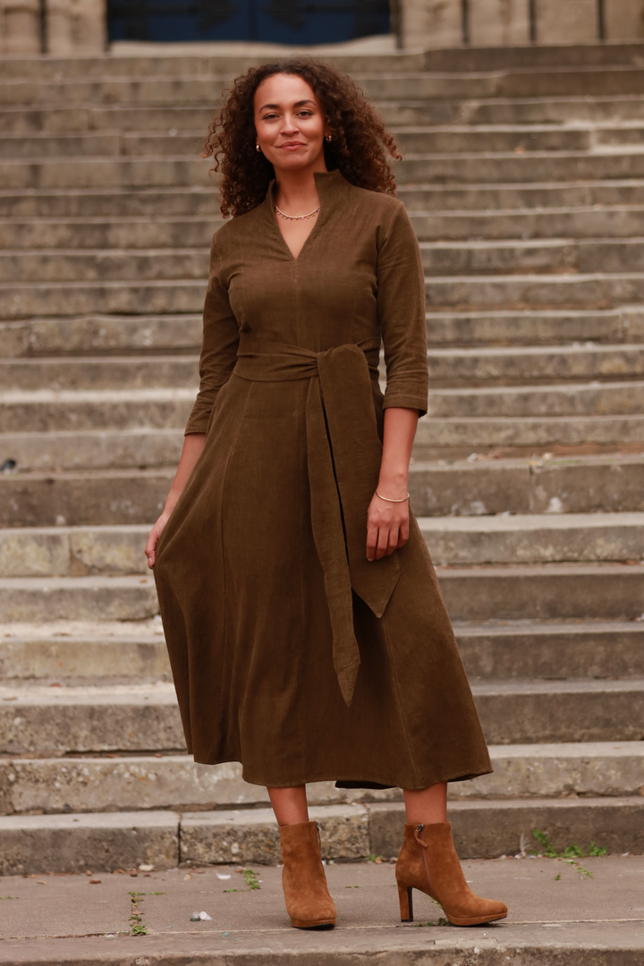 **COMING SOON - AVAILABLE TO PRE-ORDER** Chelsea Corduroy Midi Dress in Olive