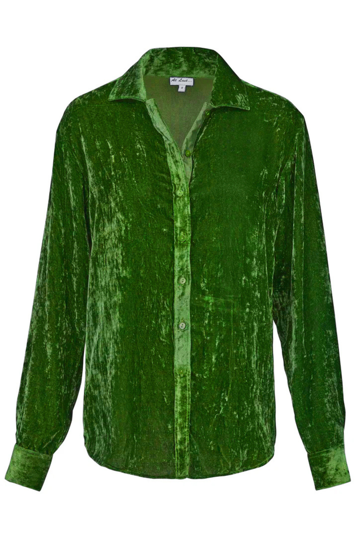 Silk Velvet Karen Shirt In Grass Green