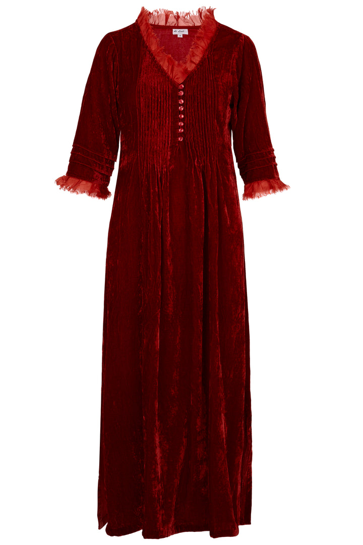 Silk Velvet Annabel Maxi Dress in Holly Red