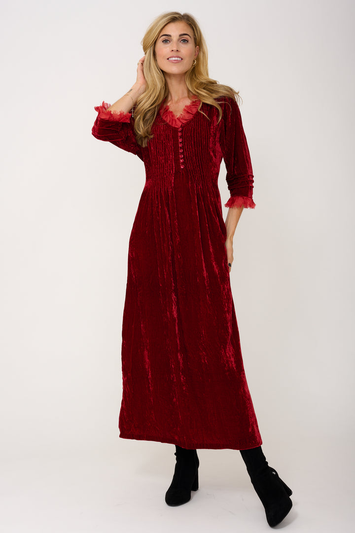 Silk Velvet Annabel Maxi Dress in Holly Red