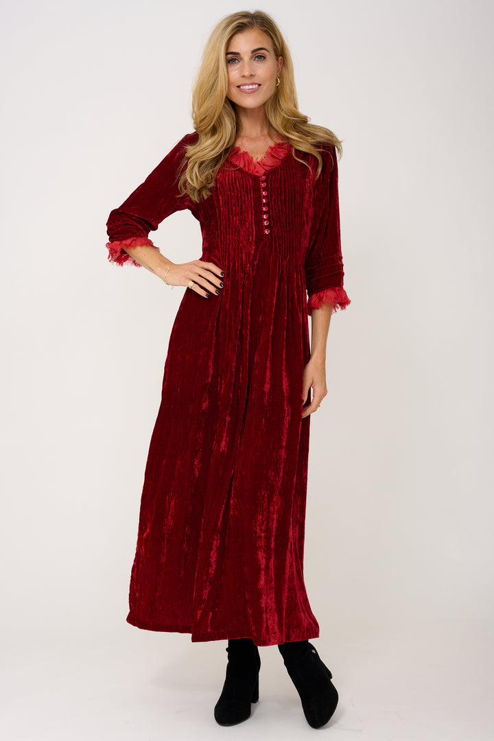 Silk Velvet Annabel Maxi Dress in Red