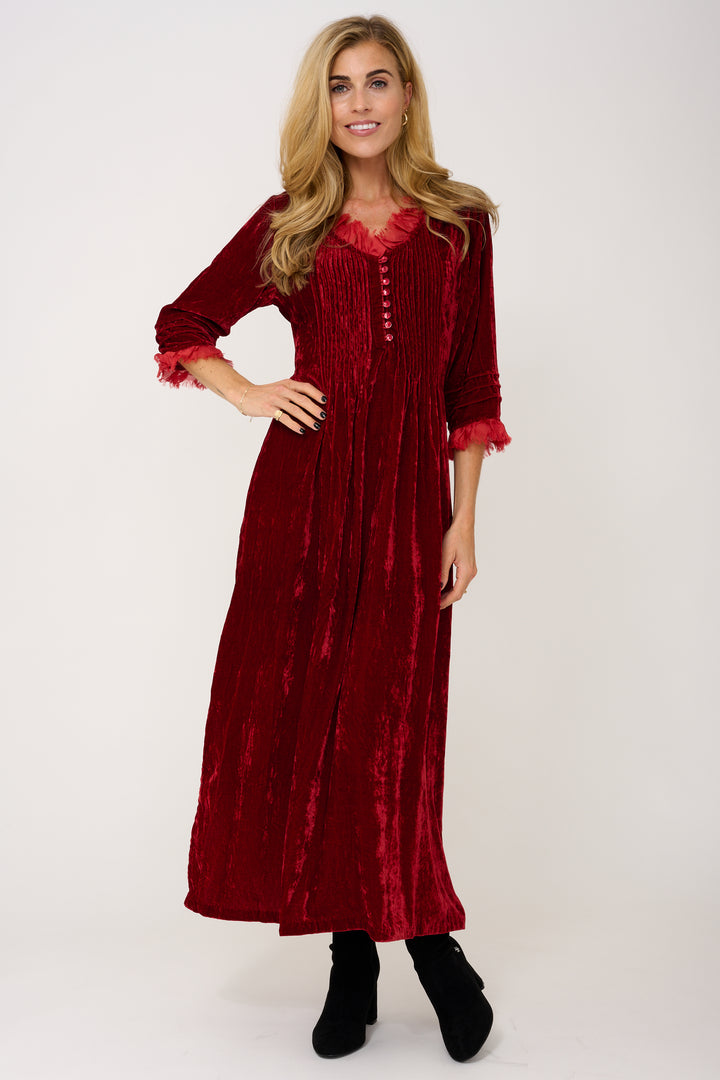 Silk Velvet Annabel Maxi Dress in Holly Red
