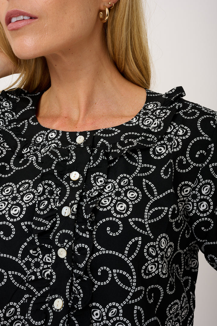 Meg Midi Dress in Black & White Floral
