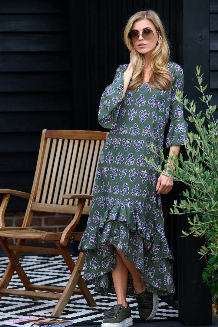 Victoria Midi Dress in Moss