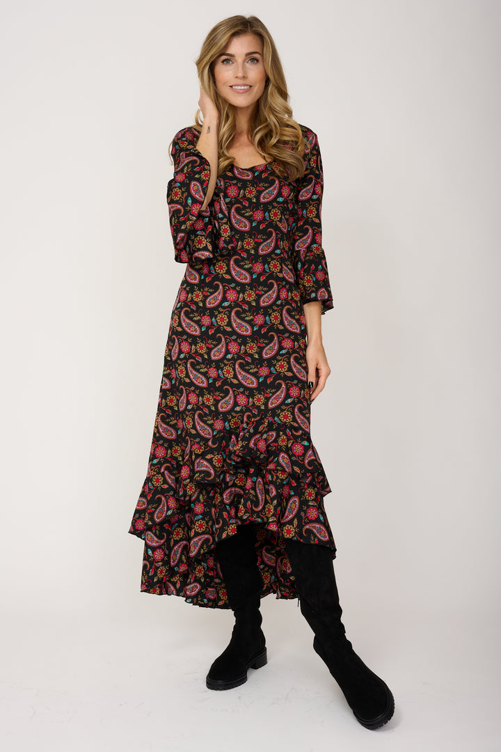 Victoria Midi Dress in Black Teardrop