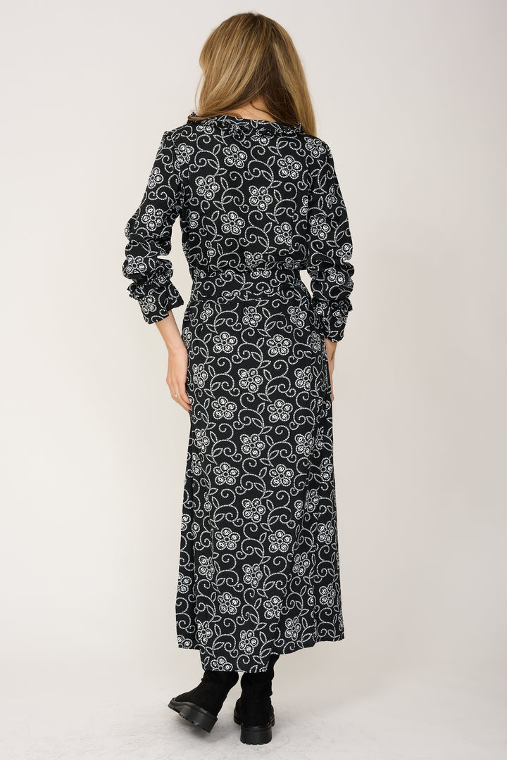 Meg Midi Dress in Black & White Floral