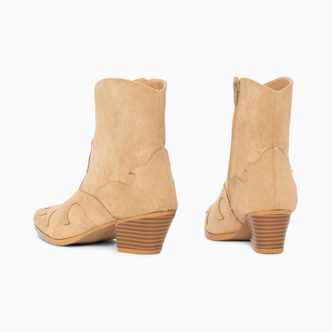 'Vanessa Wu' Beige Clyde Cowboy Boots with Western Cutouts