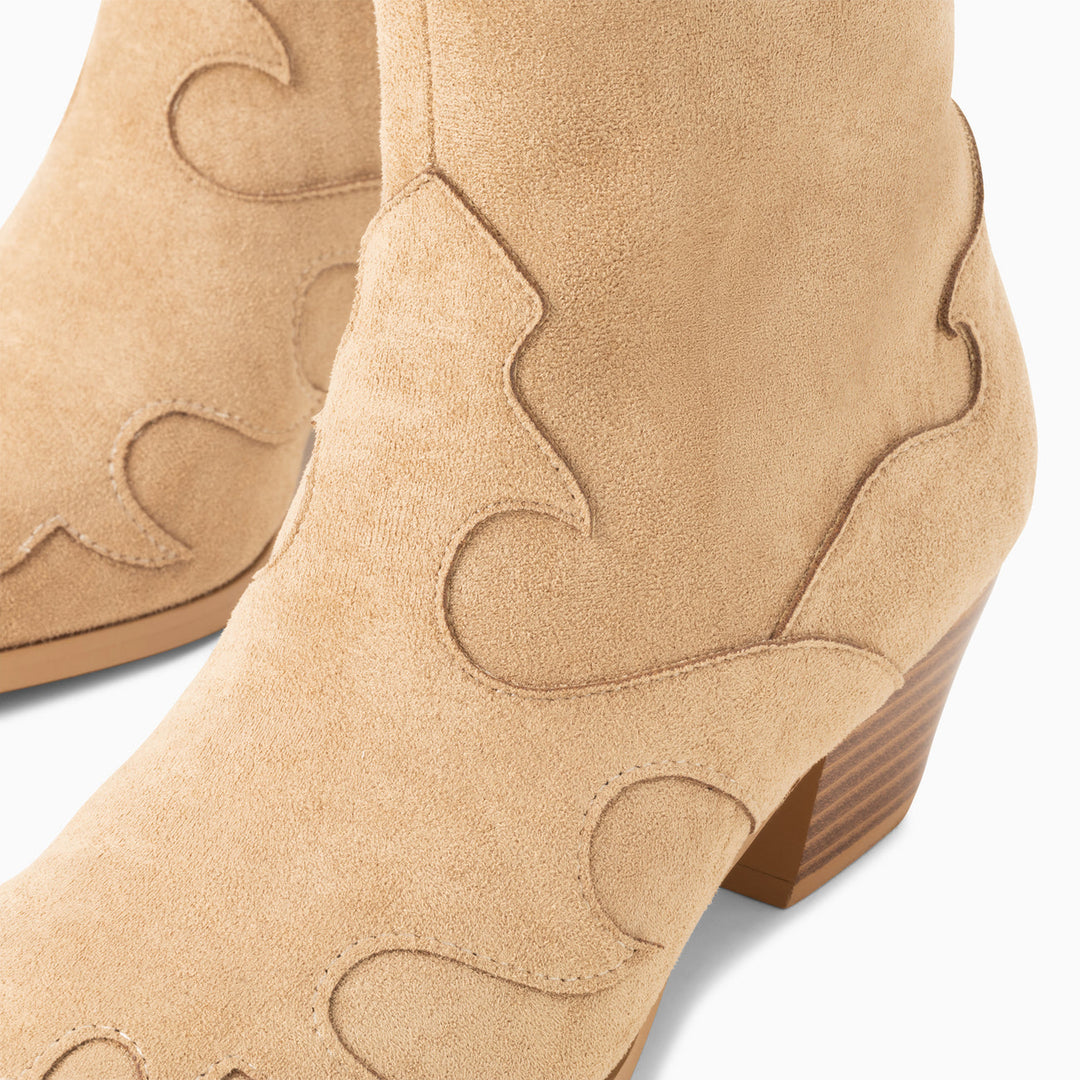 'Vanessa Wu' Beige Clyde Cowboy Boots with Western Cutouts