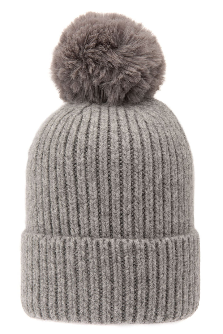 Super Soft Chunky Cashmere Mix Hat with Pom Pom in Light Grey