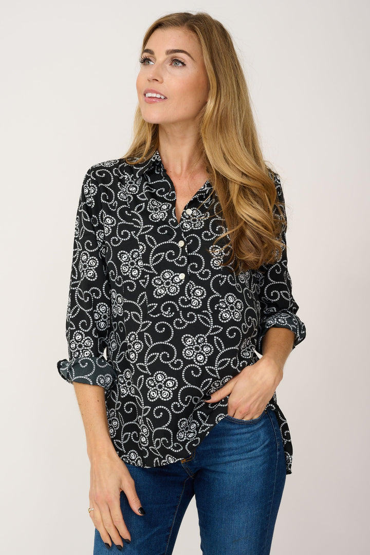 Soho Shirt in Black & White Floral