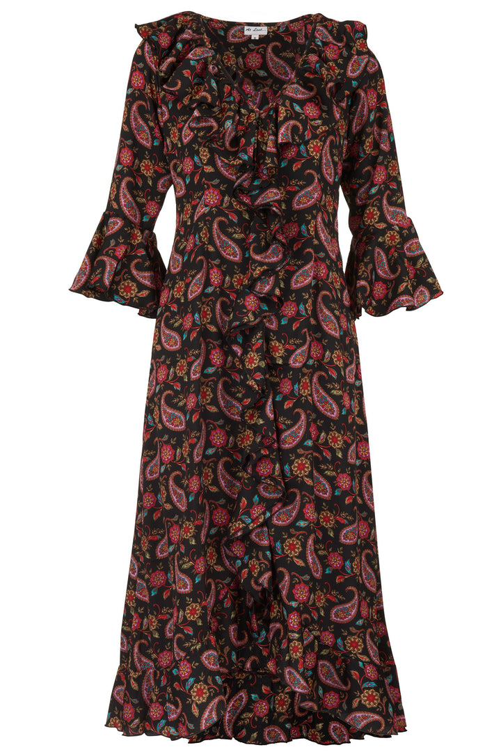 Felicity Midi Dress in Black Teardrop