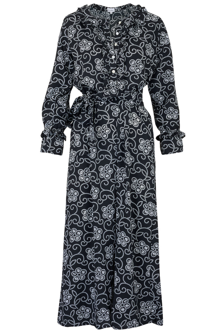 Meg Midi Dress in Black & White Floral