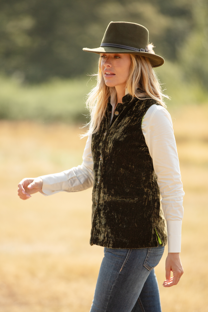 Short Silk Velvet Waistcoat In Olive Green