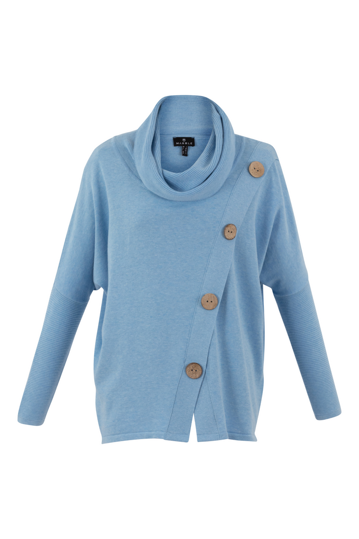 'Marble' Knitted Cowl Neck Long Sleeve Sweater in Baby Blue