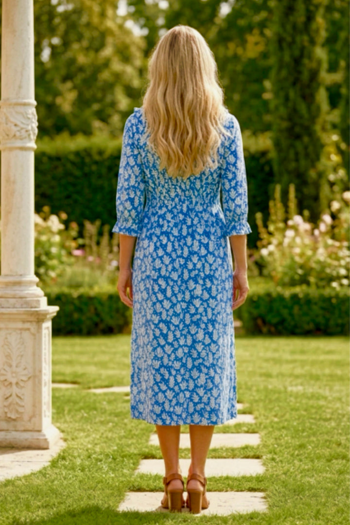 Cotton Karen 3/4 Sleeve Day Dress in Sea Fern