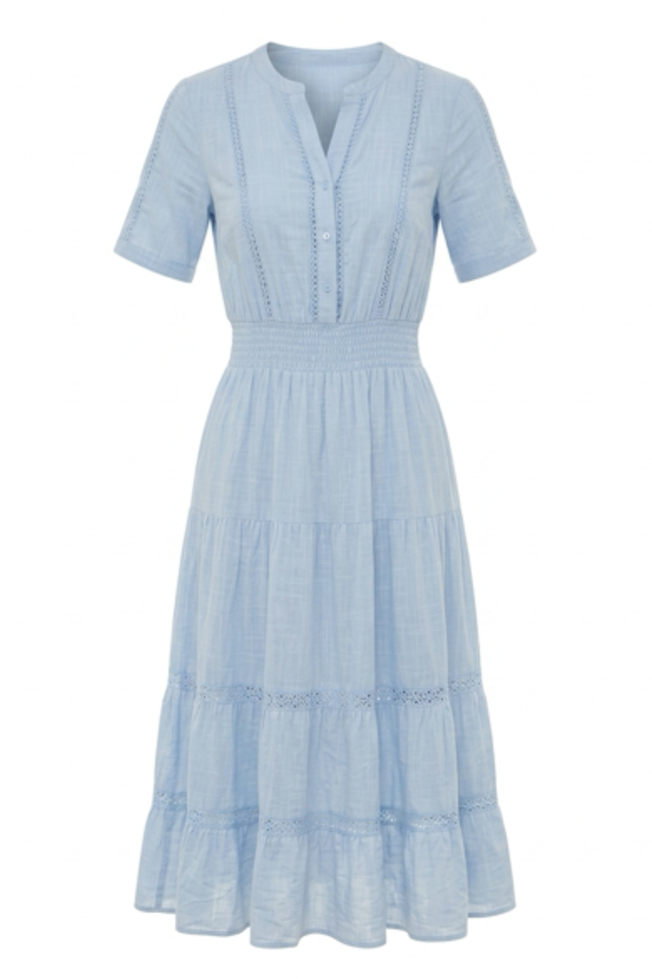 Cotton Lace Detailed Half Sleeve Dress In Baby Blue