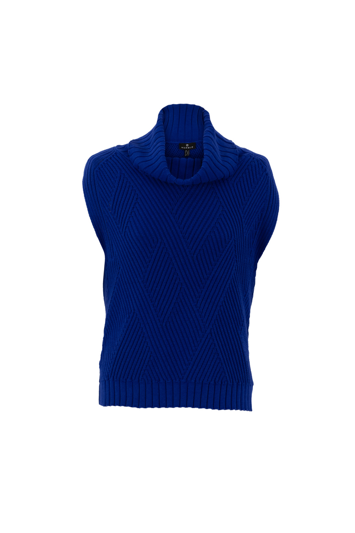 'Marble' Knitted Roll Neck Sleeveless Sweater in Royal Blue