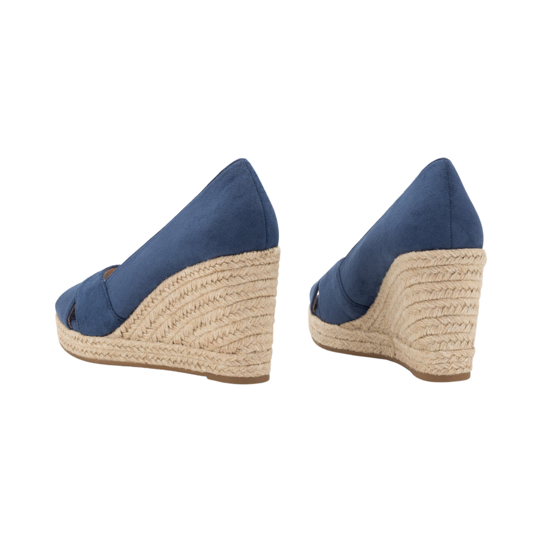 'Vanessa Wu' Leonie Navy Blue Peep-Toe Wedge Sandals