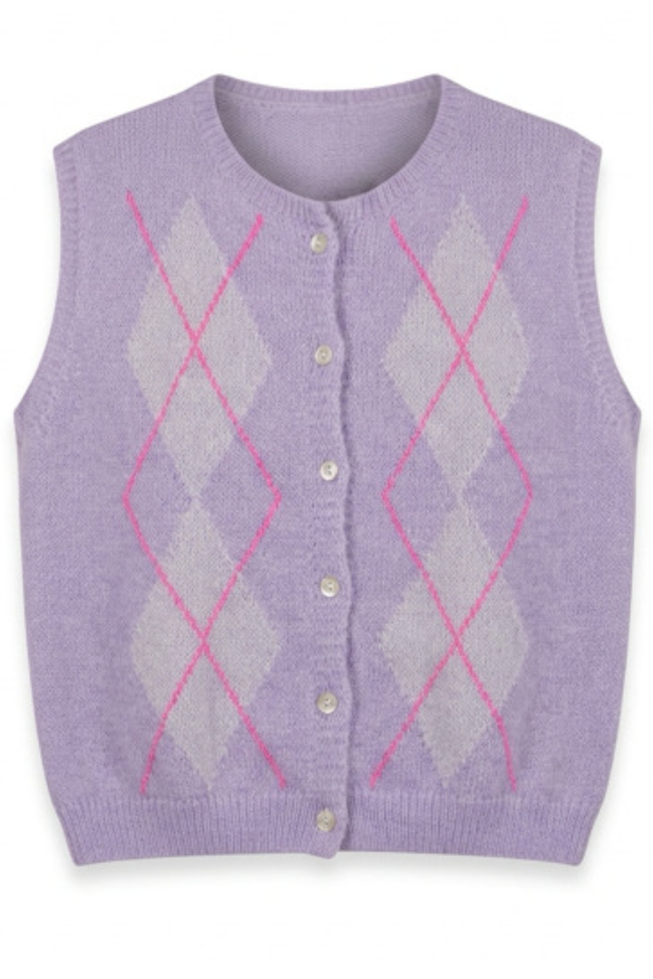 Sleeveless Cardigan in Lilac Argyle