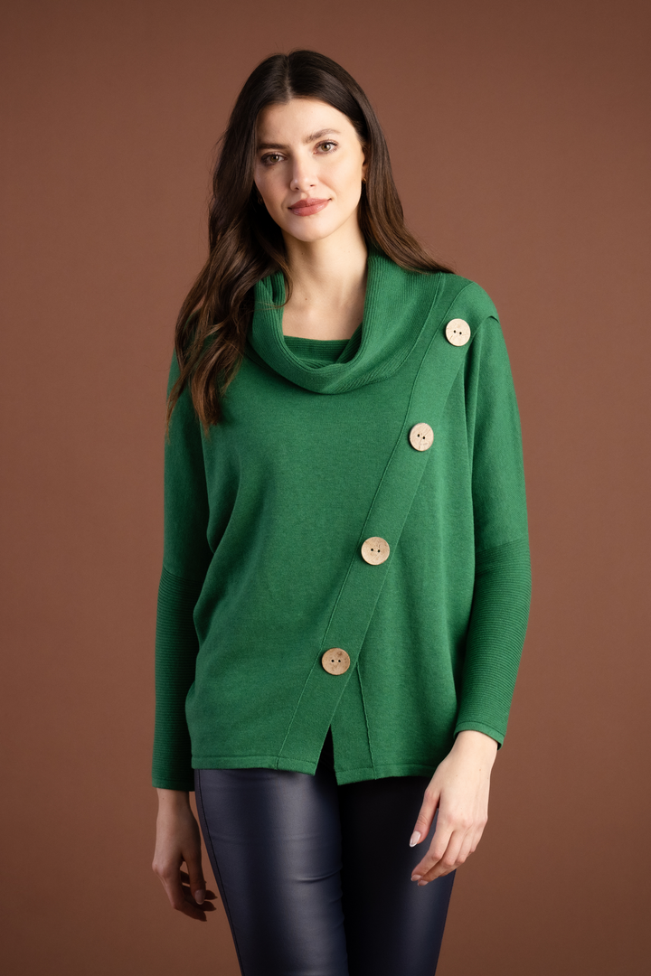 'Marble' Knitted Cowl Neck Long Sleeve Sweater in Green