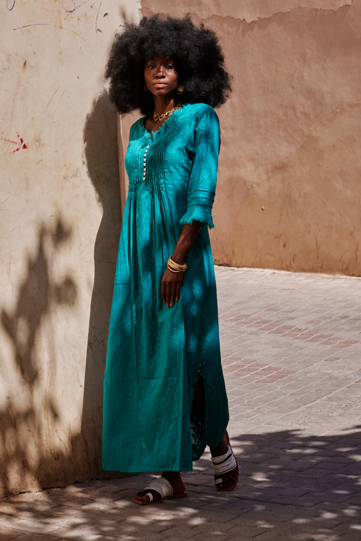 Cotton Annabel Maxi Dress in Hand Woven Teal