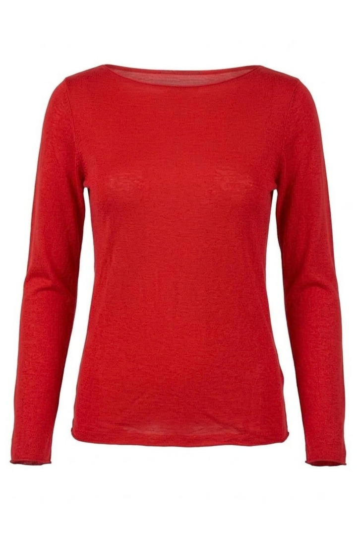 Slash-Neck Base Layer In Corally Red