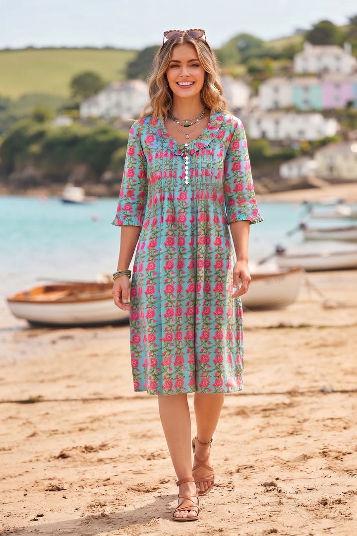 Cotton Karen Short Sleeve Day Dress in Summertime