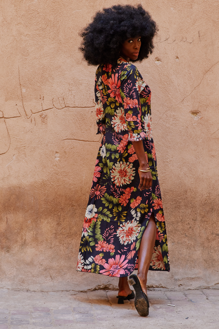 Cotton Annabel Maxi Dress in Black Floral At Last Shop