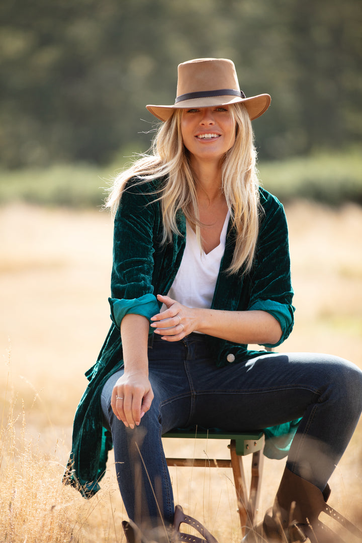 Bonnie Silk Velvet Shirt/Jacket In Peacock Green