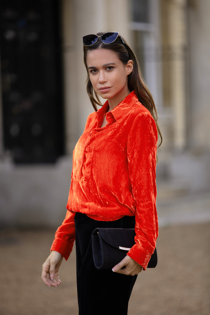 Silk Velvet Shirt In Hot Orange