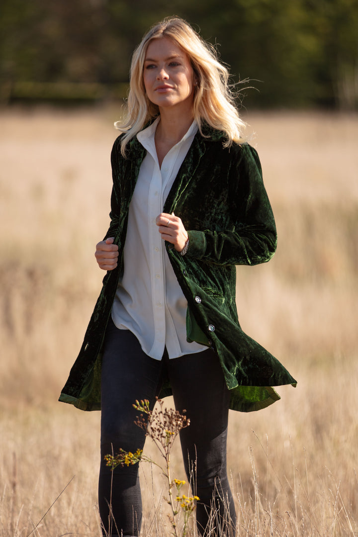Kensington Silk Velvet Shirt/Jacket In Forest Green