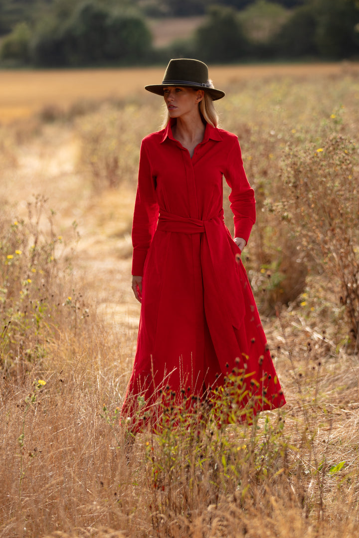 Mia Corduroy Dress In Pillarbox Red