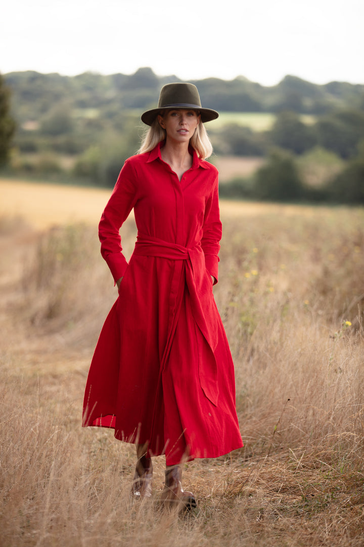 Mia Corduroy Dress In Pillarbox Red