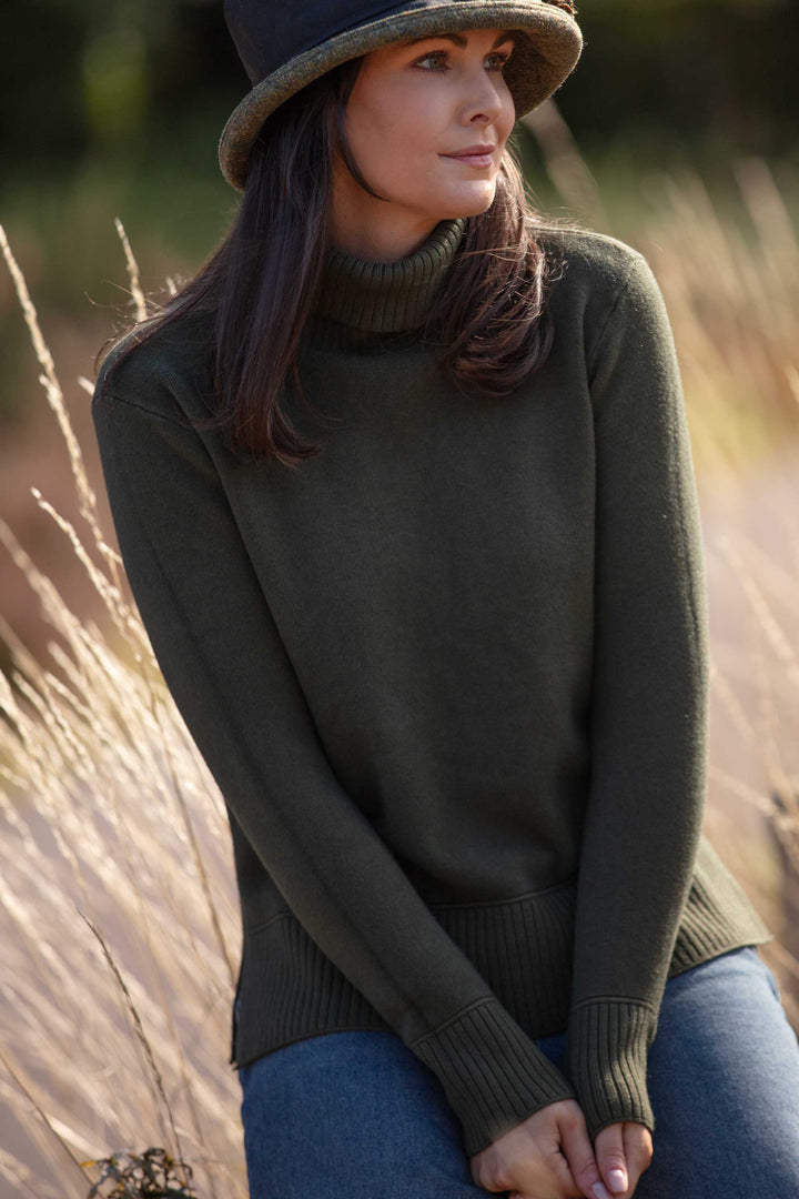 Polo Neck Sweater In Olive