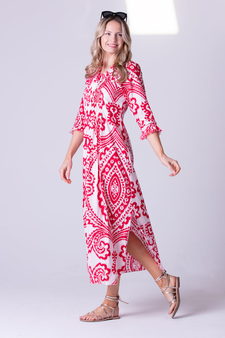 *NEW* Cotton Annabel Maxi Dress in Red & White Ikat
