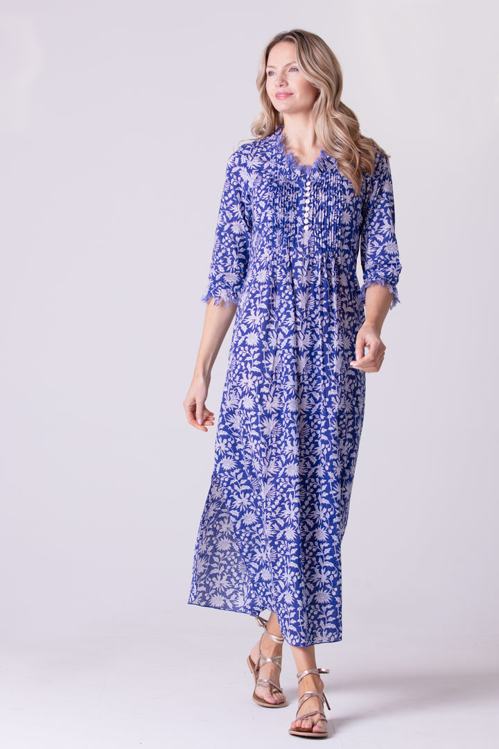 *NEW* Cotton Annabel Maxi Dress in Blue with White Flower