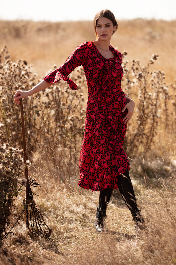 Felicity Midi Dress in Cranberry Swirl