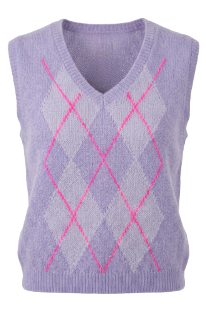 Sleeveless Jumper in Lilac Argyle