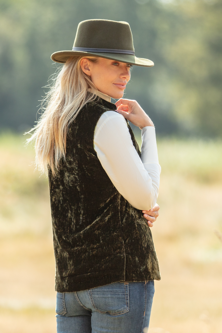 Short Silk Velvet Waistcoat In Olive Green