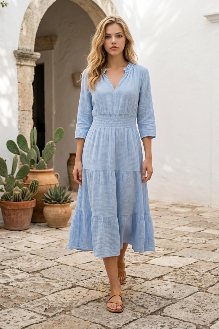 Cotton Salcombe Midi Dress In Baby Blue