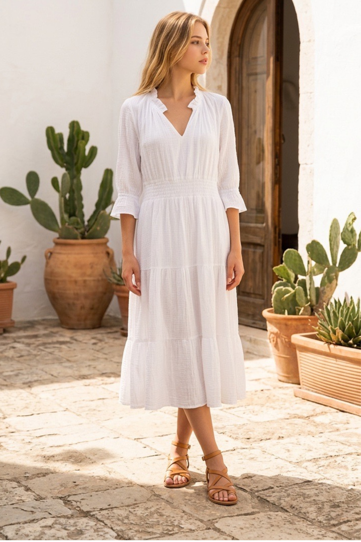 Cotton Salcombe Midi Dress In White
