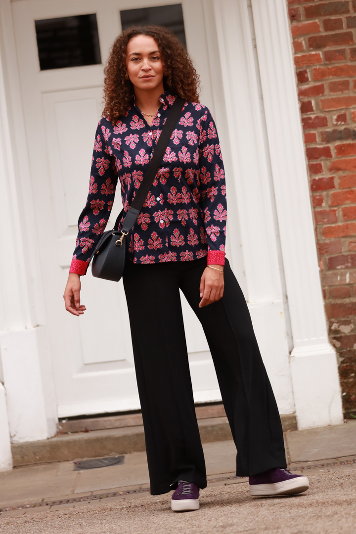 Mayfair Shirt In Navy & Pink Thistle with Contrast Cuff