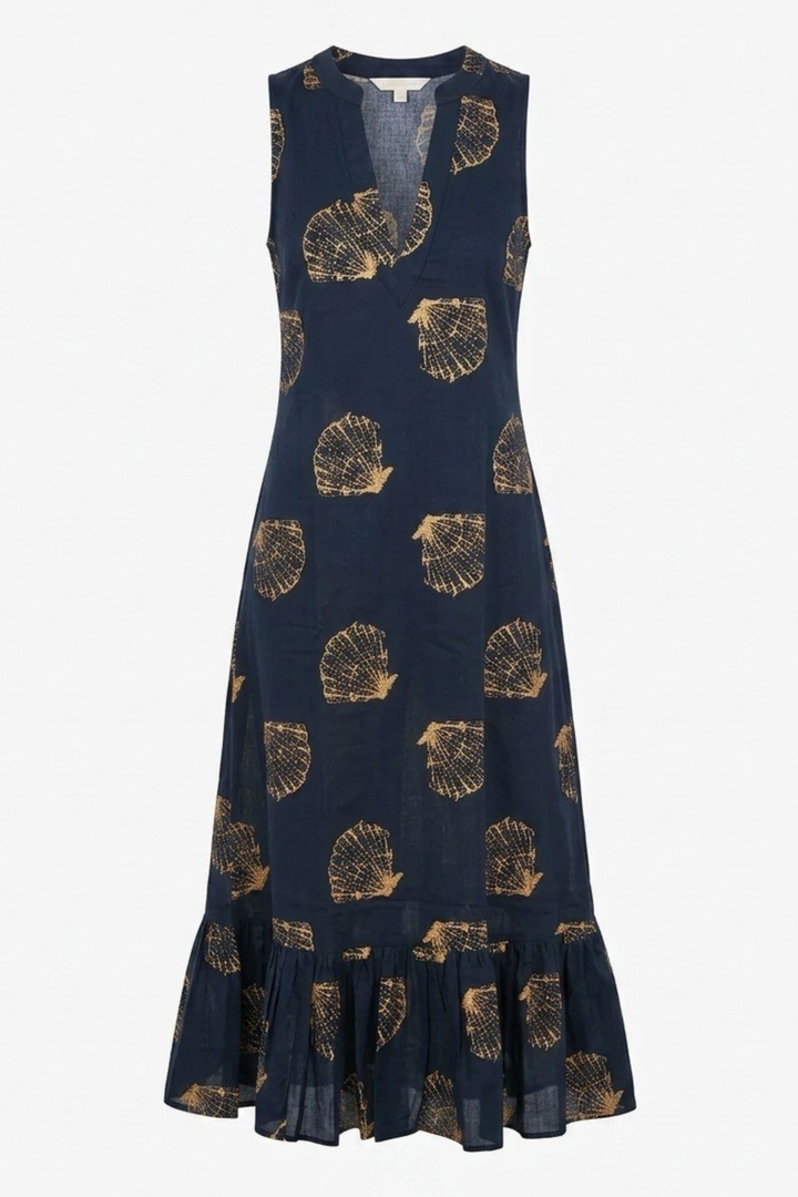 Cotton Lombock Midi Dress in French Navy
