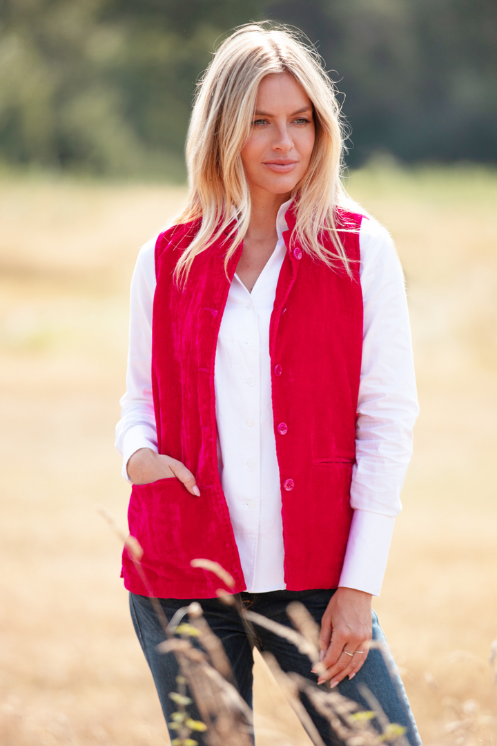 Short Silk Velvet Waistcoat In Hot Pink