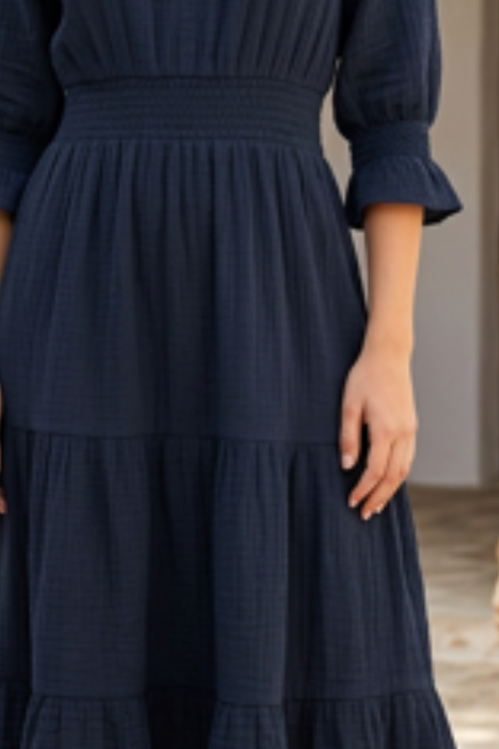 Cotton Salcombe Midi Dress In Dark Navy