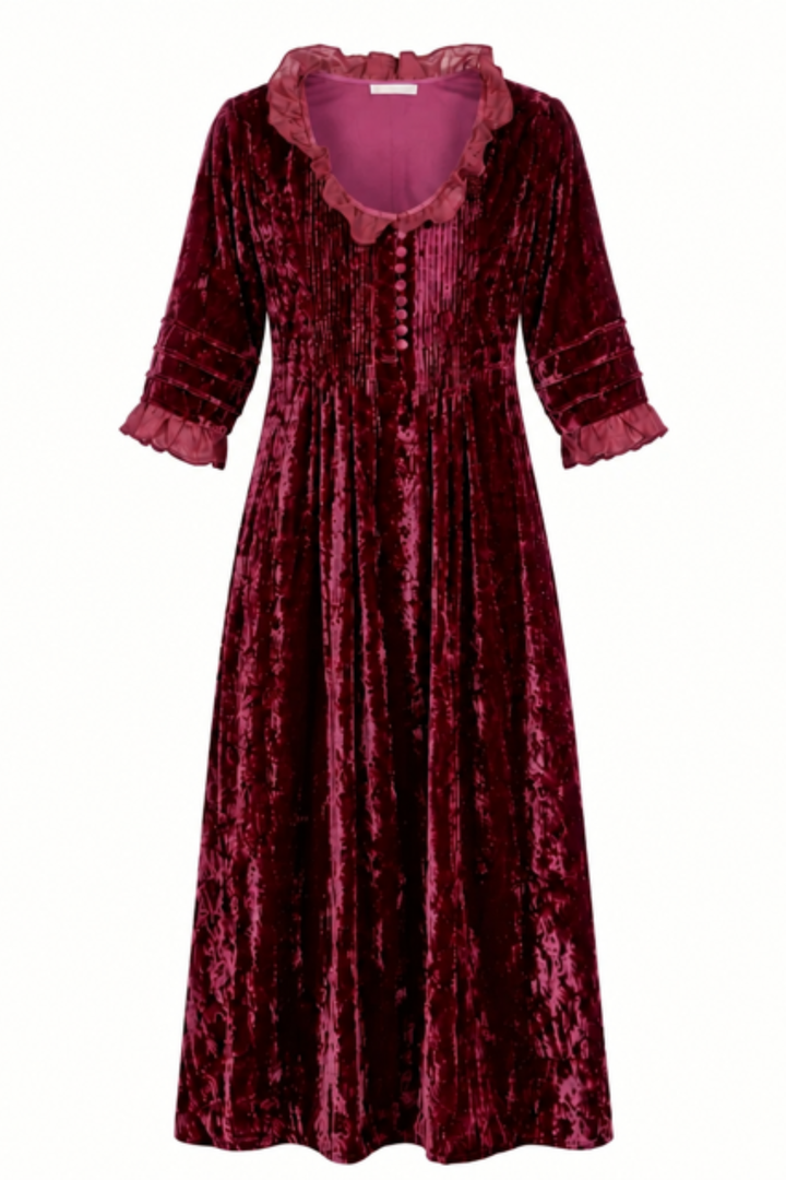 Silk Velvet Karen Dress in Damson
