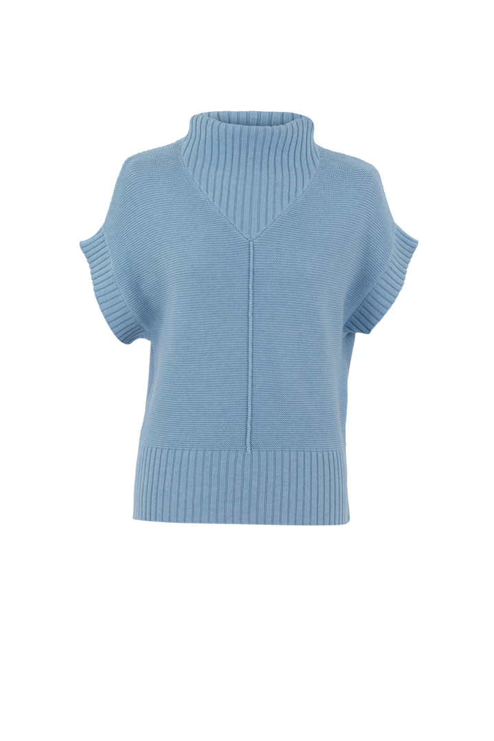 'Marble' Knitted Funnel Neck Sleeveless Sweater in Baby Blue