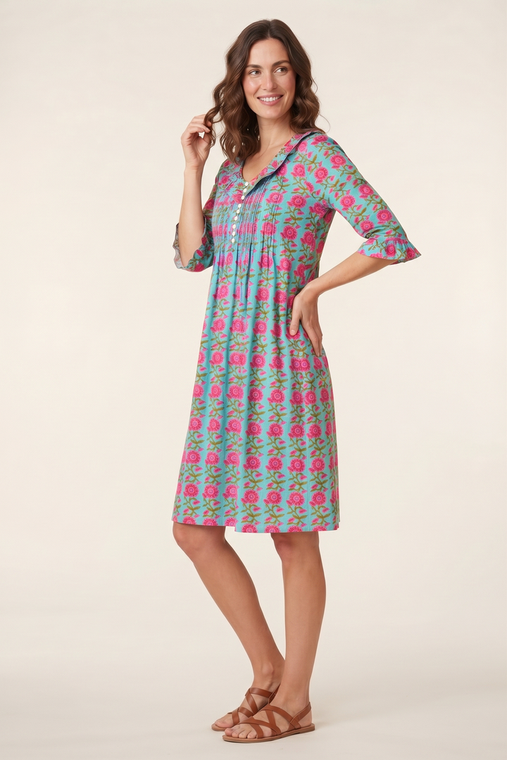 Cotton Karen 3/4 Sleeve Day Dress in Summertime